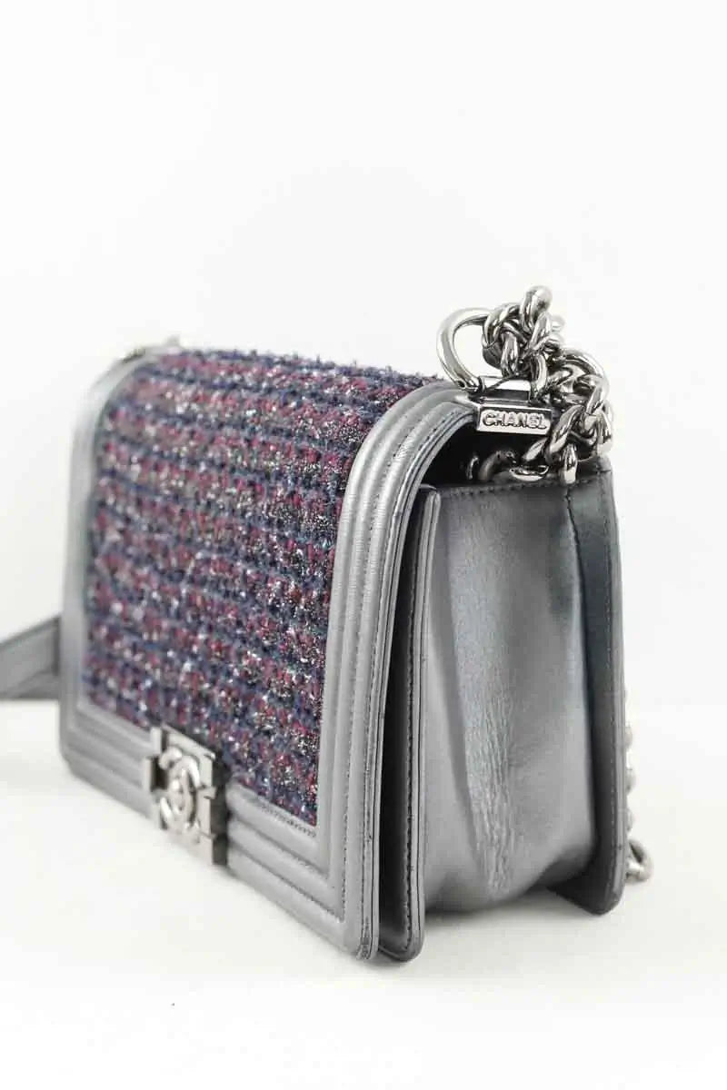Sac à bandoulière Chanel Boy Gris en Tweed