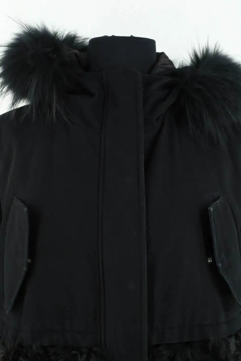 Manteau Maje Noir en Fourrure