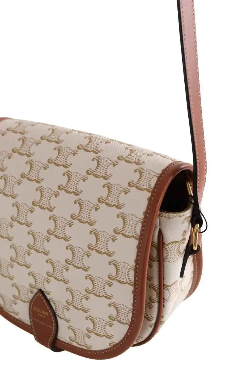 Sac à bandoulière Celine Folco toile triomphe Ecru en Cuir