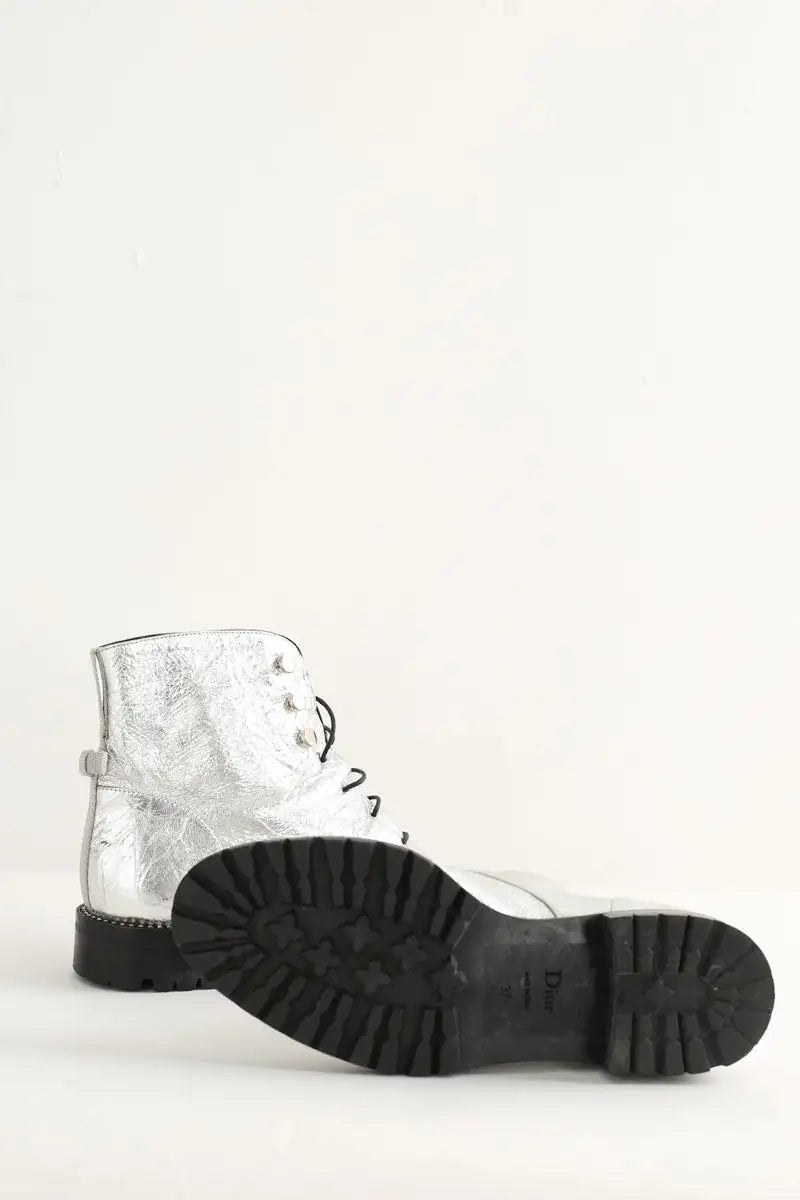Boots à lacets Dior Argent en Cuir