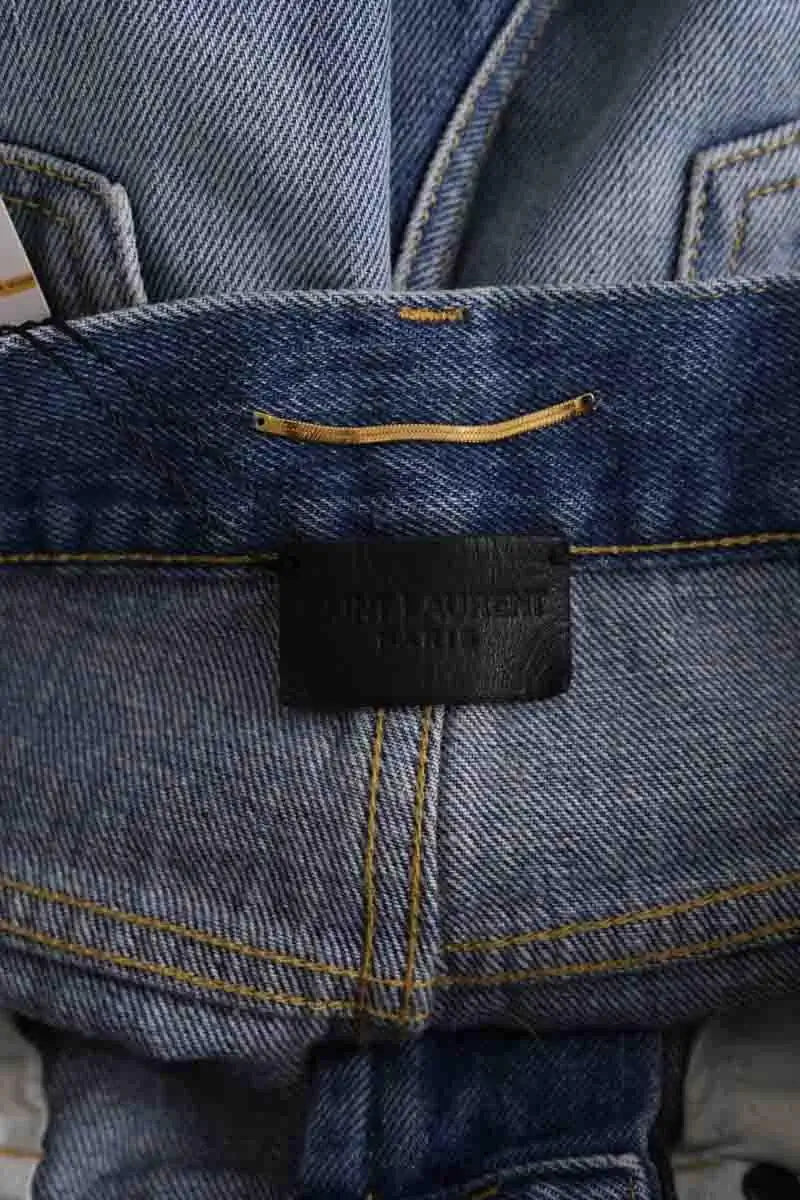 Jean large Saint Laurent Bleu en Coton