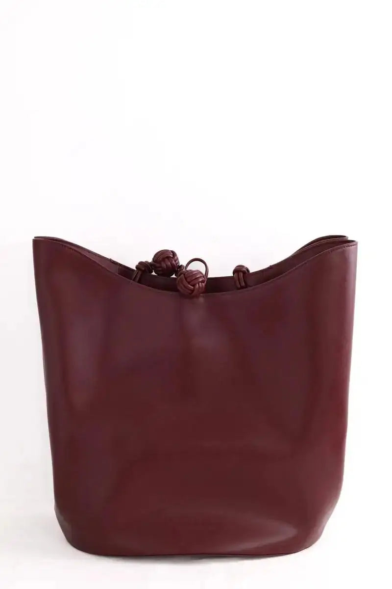 Cabas Bottega Veneta Grand double clam bucket bag Bordeaux en Cuir