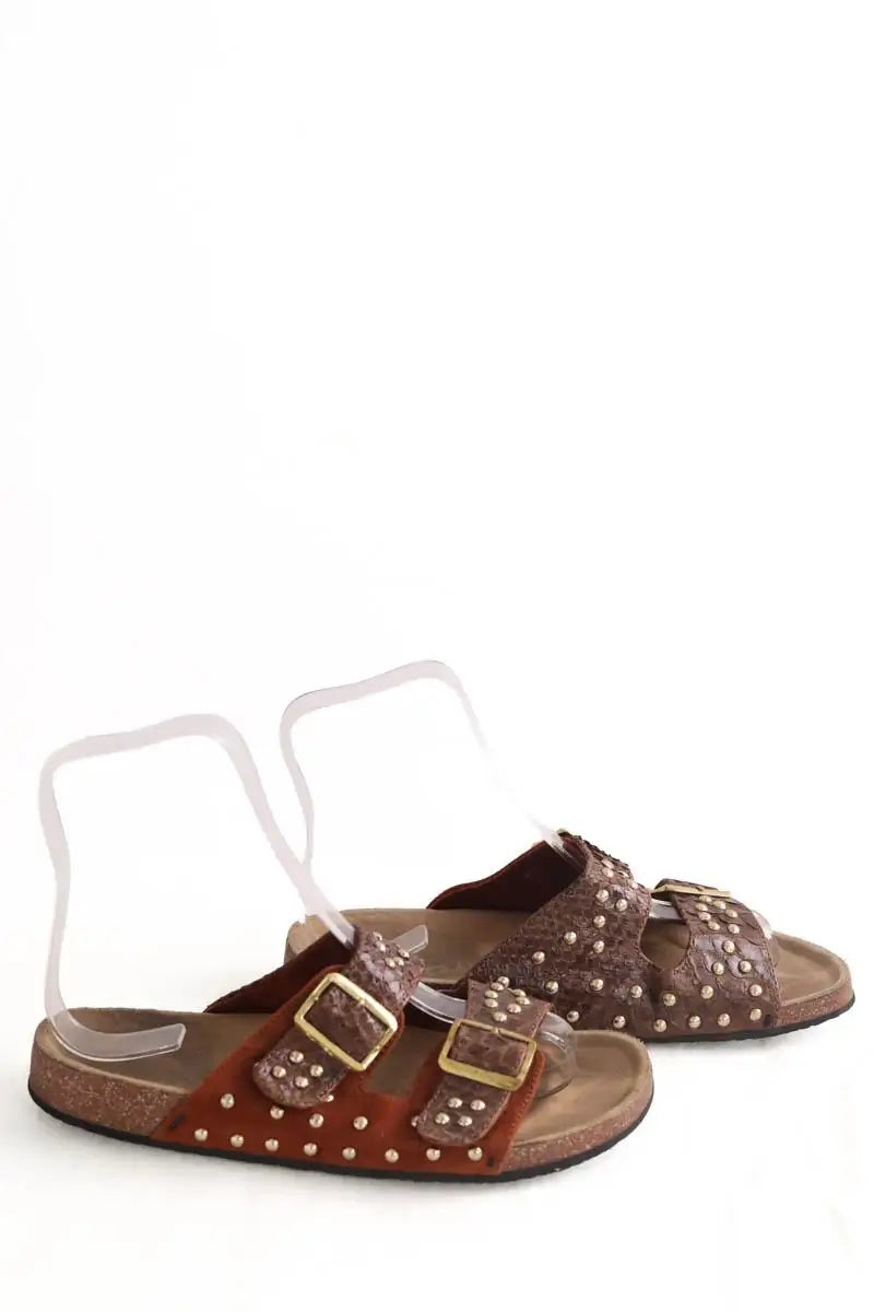 Mules Claris Virot Odette Marron en Cuirs exotiques