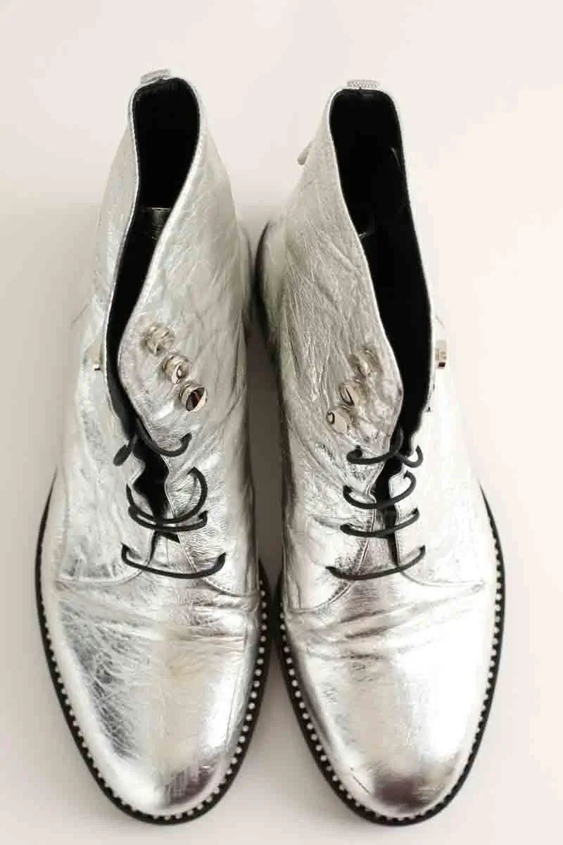 Boots à lacets Dior Argent en Cuir