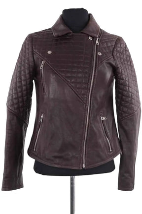 Veste Claudie Pierlot Bordeaux en Cuir, taille S - Seconde Main