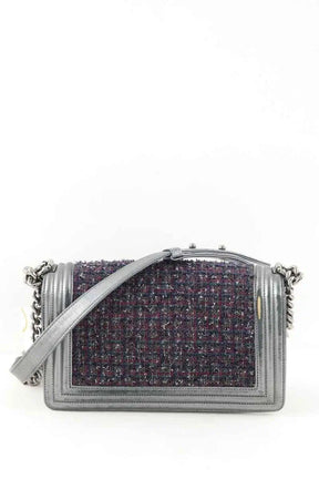 Sac à bandoulière Chanel Boy Gris en Tweed