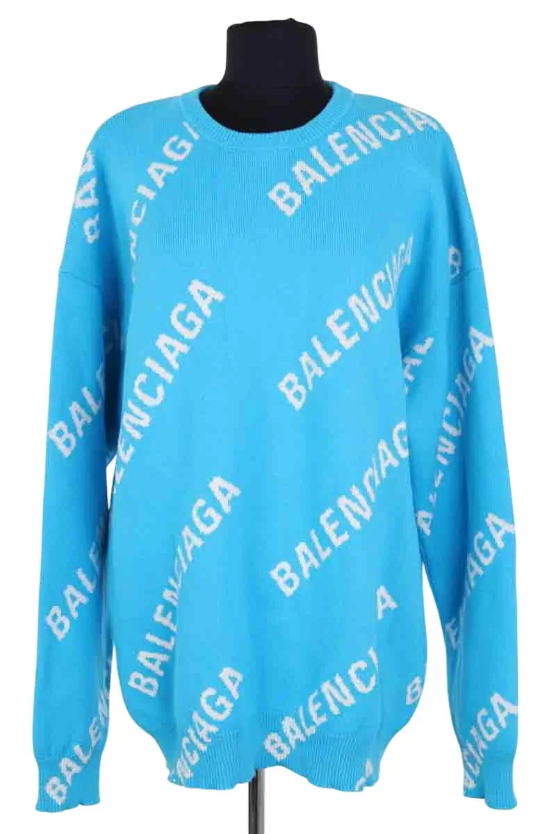 Pull Balenciaga Bleu en Coton, taille M - Seconde Main