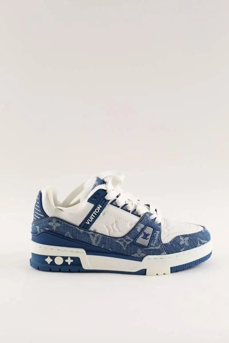 Baskets Louis Vuitton LV Trainer Bleu en Cuir