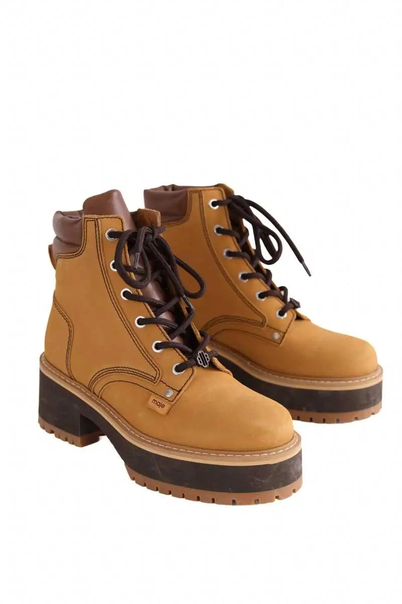 Boots à lacets Maje Camel en Cuir
