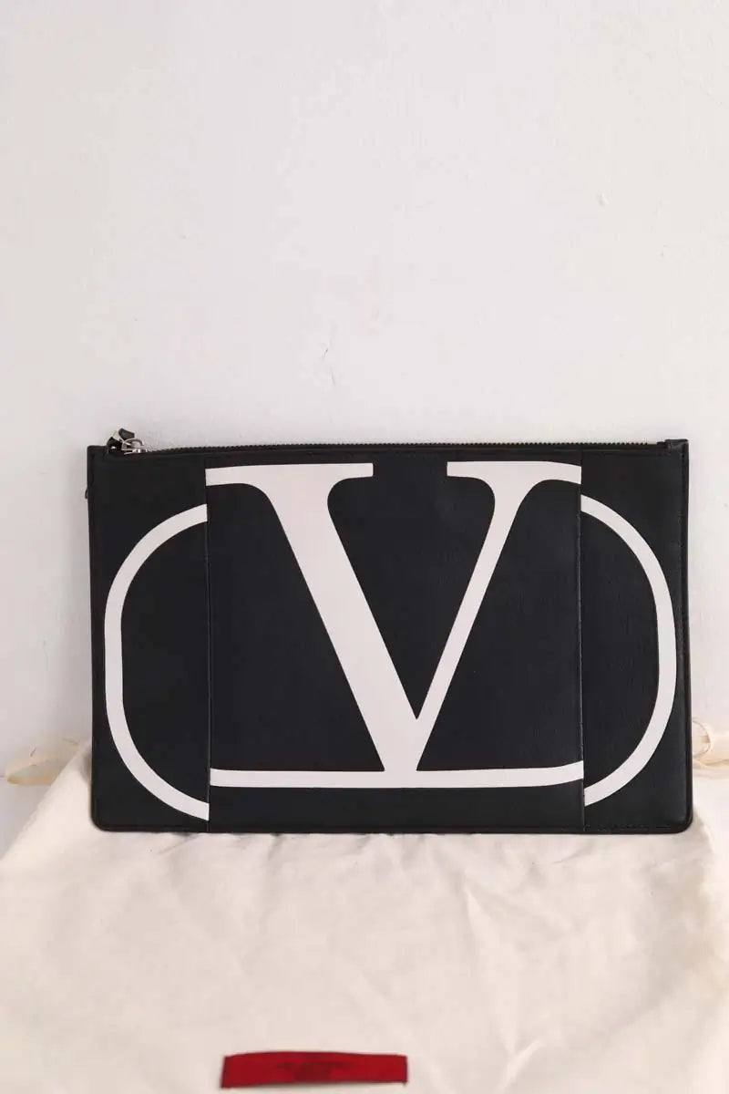 Pochette Valentino Noir en Cuir