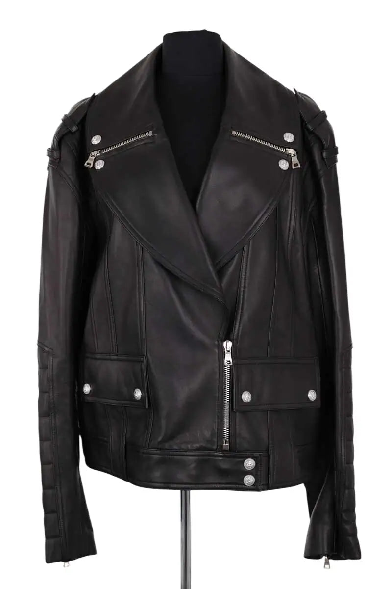 Veste Balmain Noir en Cuir, taille XL - Seconde Main