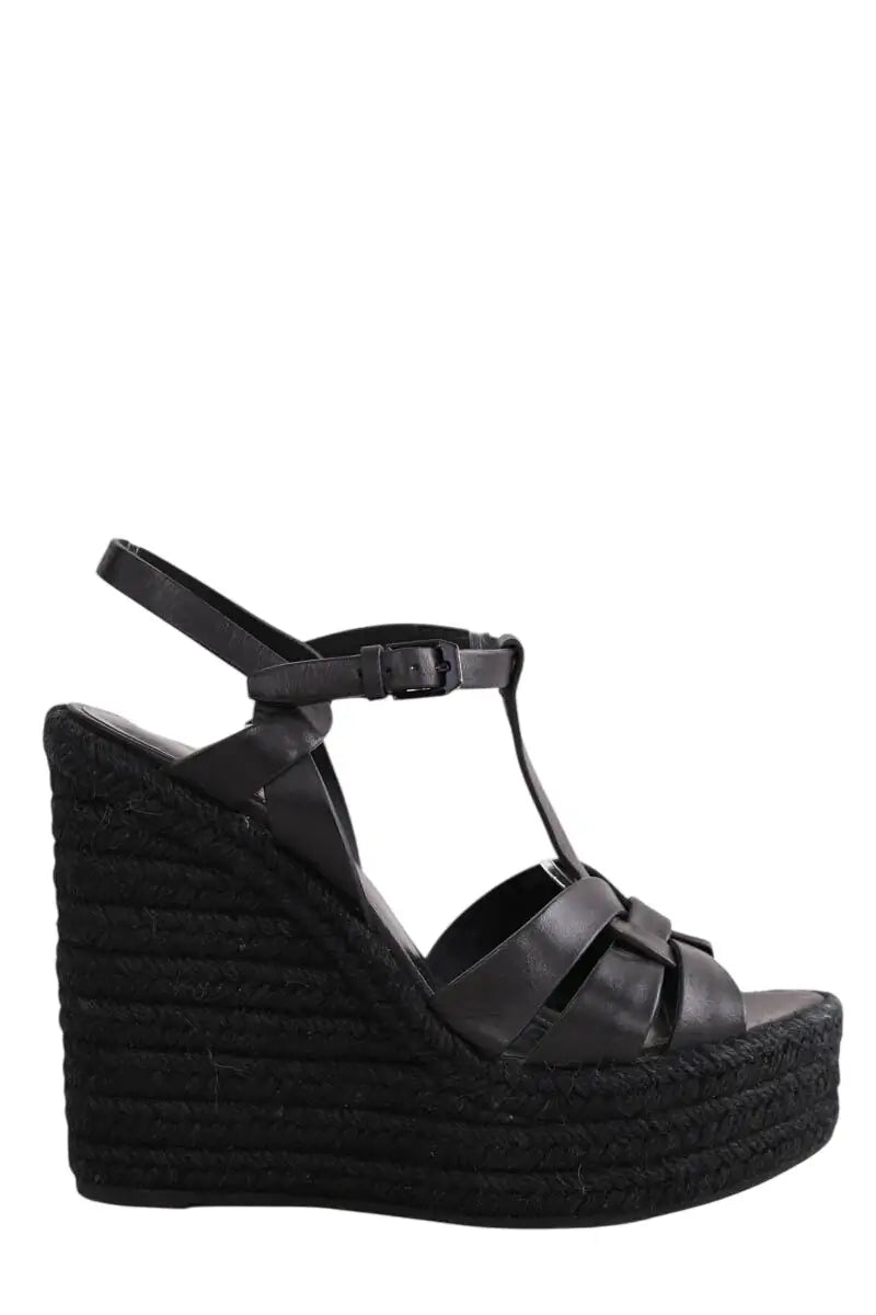 Sandales Saint Laurent Noir en Cuir, taille 38 - Seconde Main