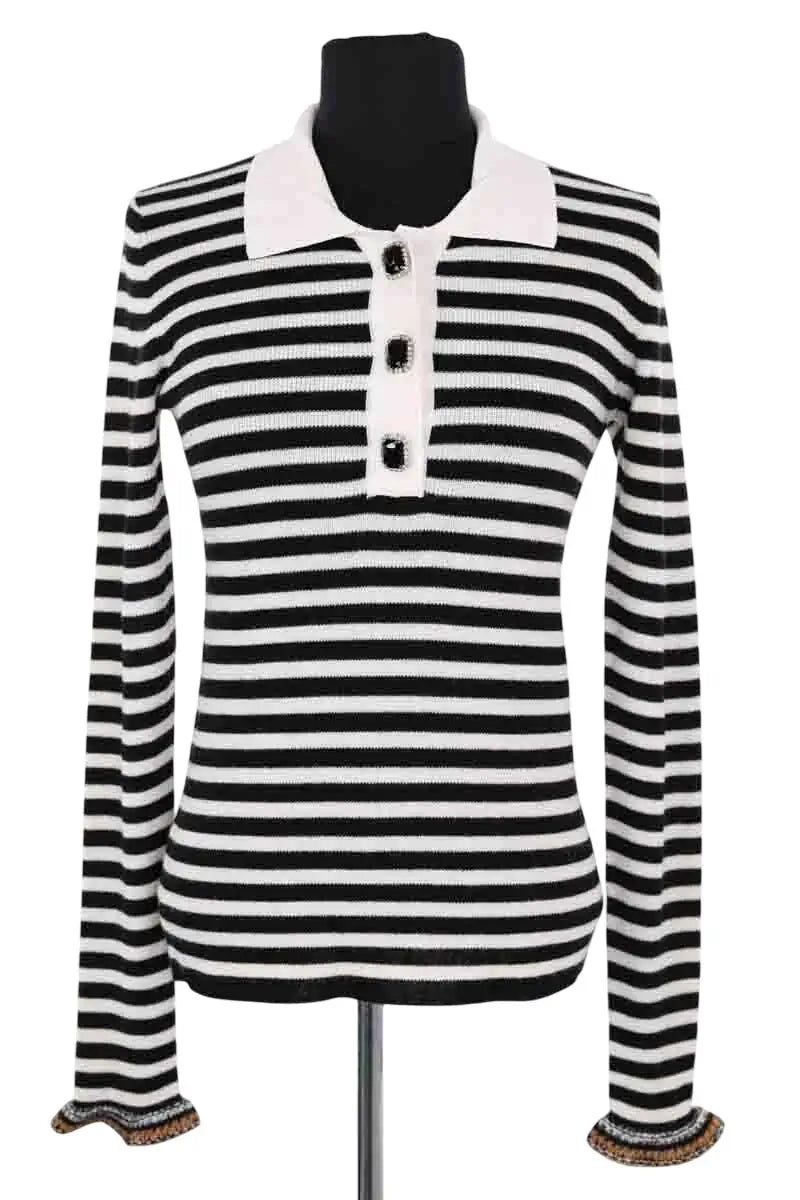Pull rayé blanc et Pinko Noir en Synthétique, taille M - Seconde Main
