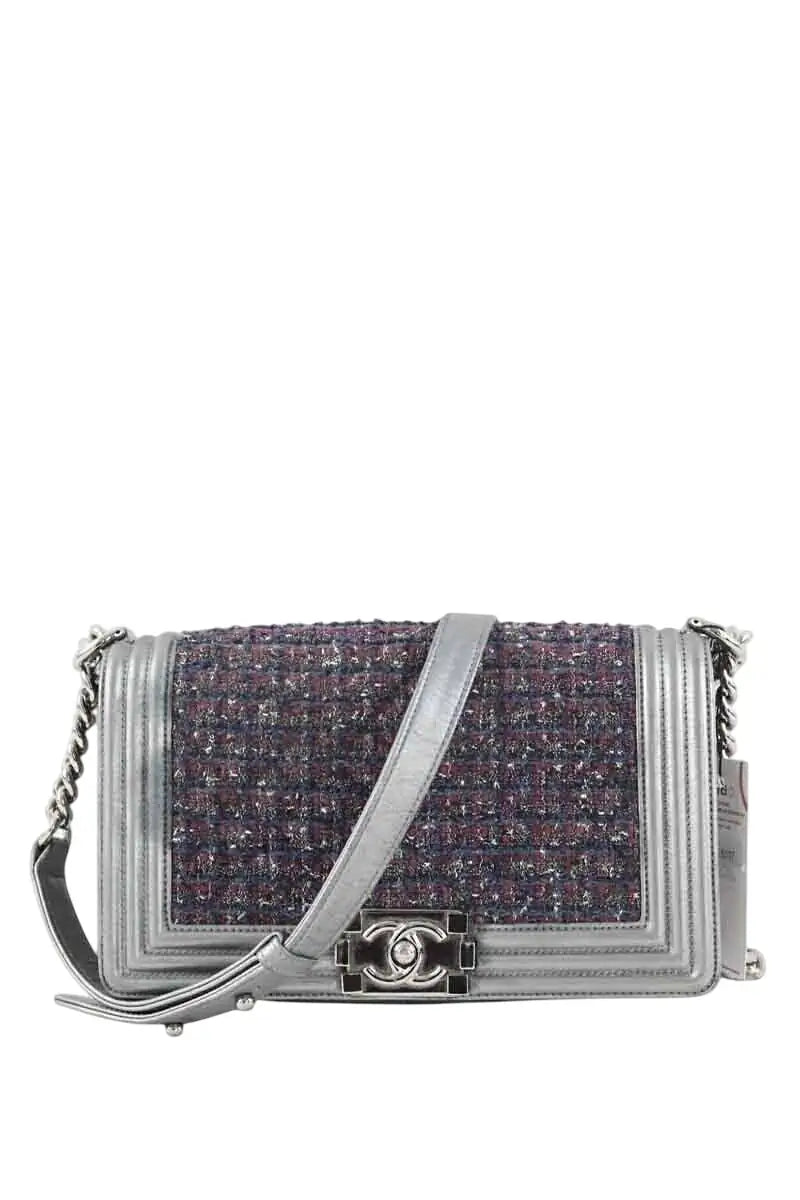 Sac à bandoulière Chanel Boy Gris en Tweed - Seconde Main