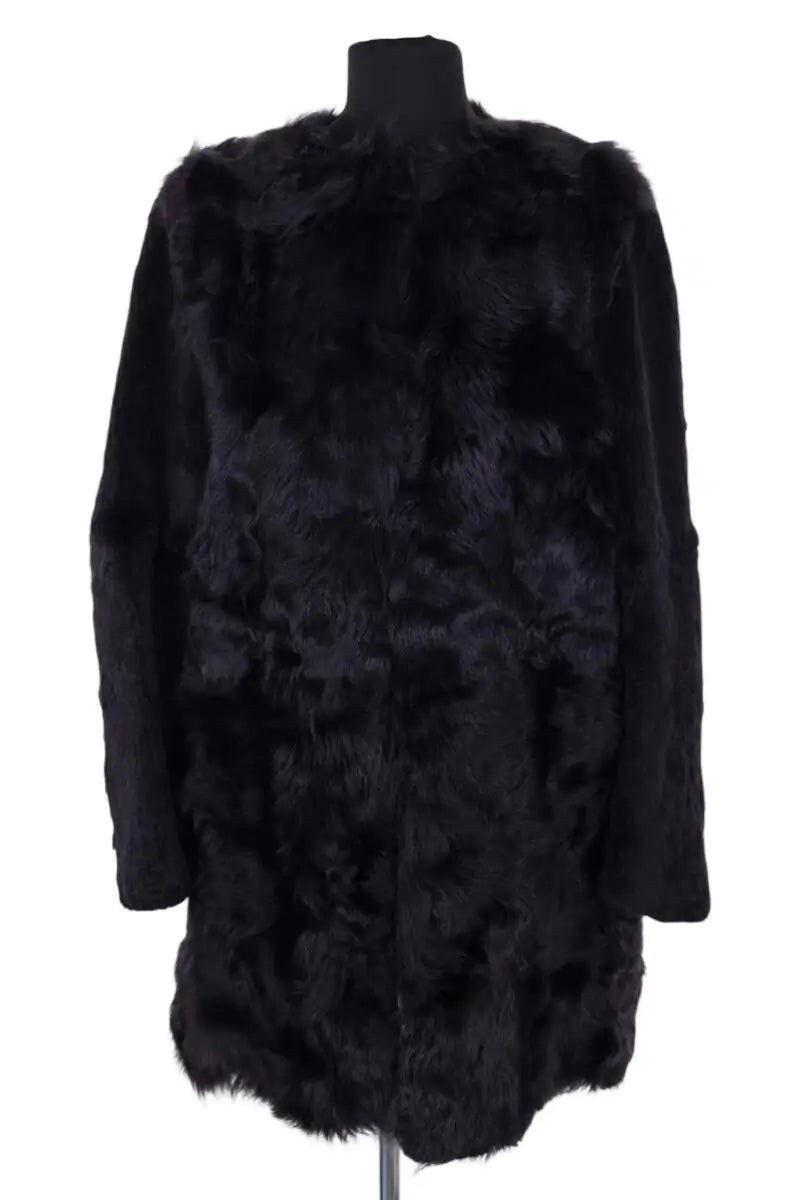 Manteau Maje Noir en Fourrure, taille S - Seconde Main