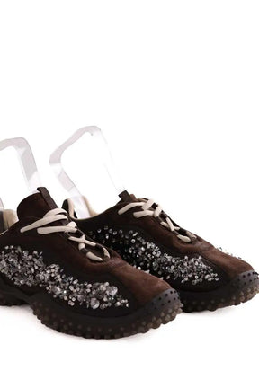 Baskets Miu Miu tissu technique brodé bubble Marron en Tissu