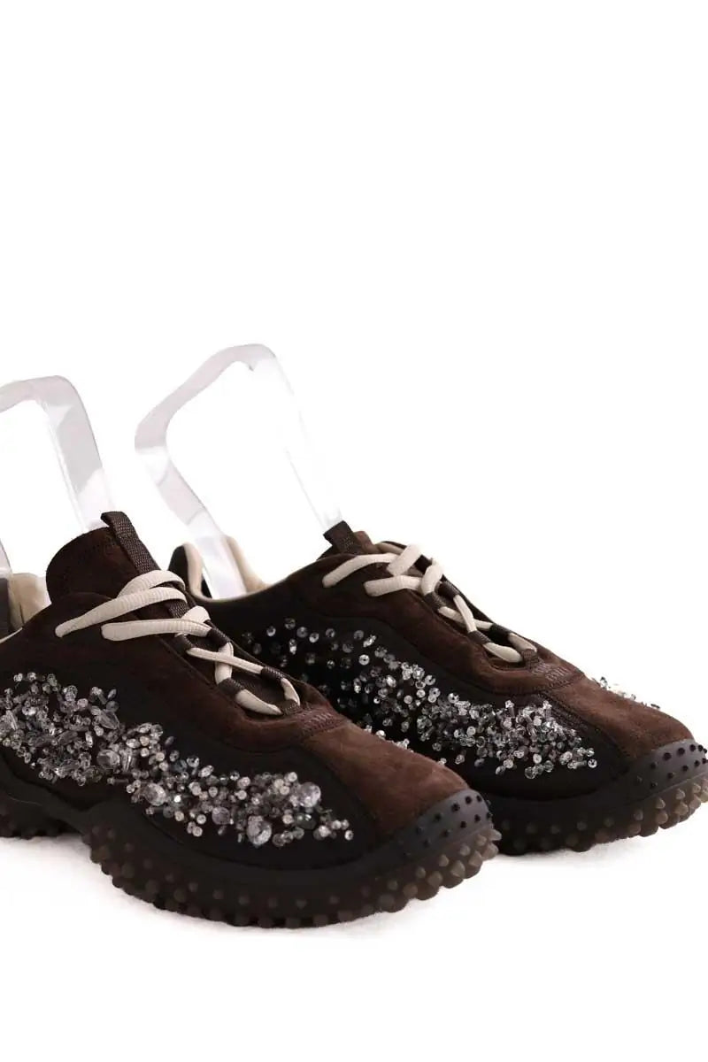 Baskets Miu Miu tissu technique brodé bubble Marron en Tissu