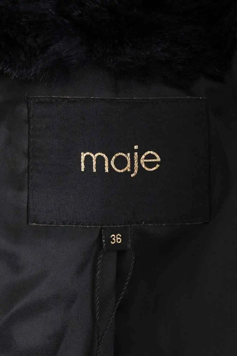 Manteau Maje Noir en Fourrure