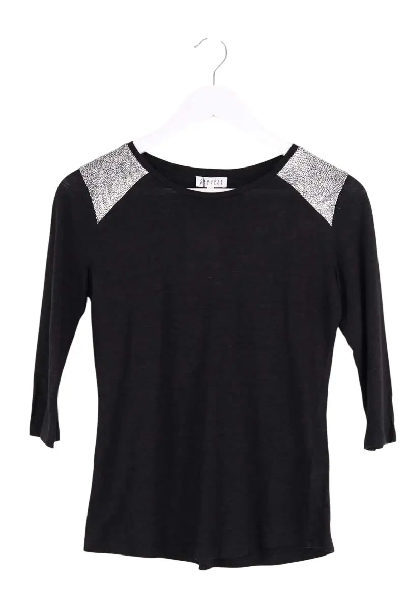 Top manches 3/4 Claudie Pierlot Noir en Lin, taille XXS - Seconde Main