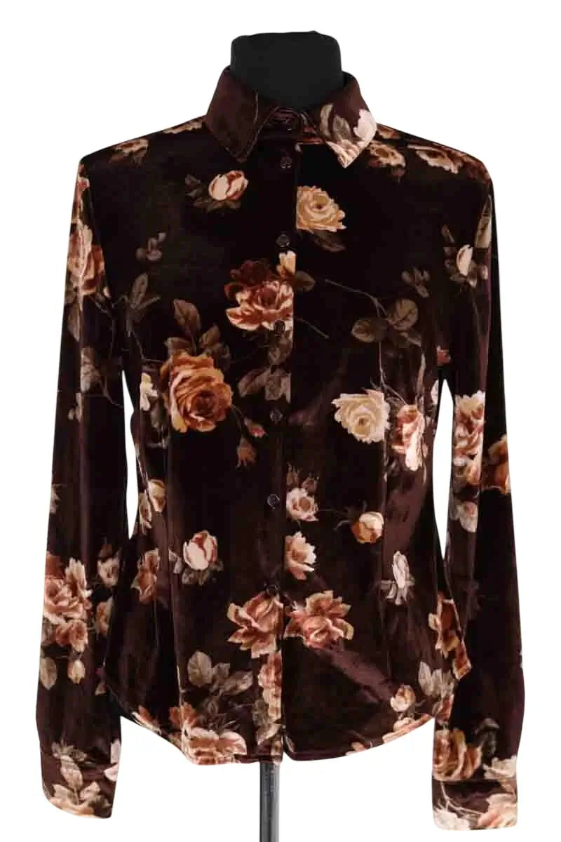 Chemise Rouje Marron en Velours, taille S - Seconde Main