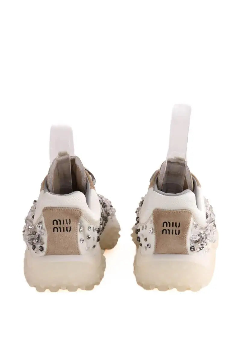 Baskets Miu Miu en tissu technique brodé bubble Blanc en Tissu