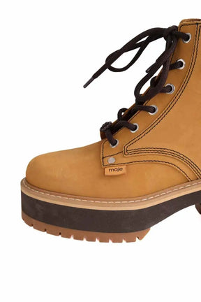 Boots à lacets Maje Camel en Cuir
