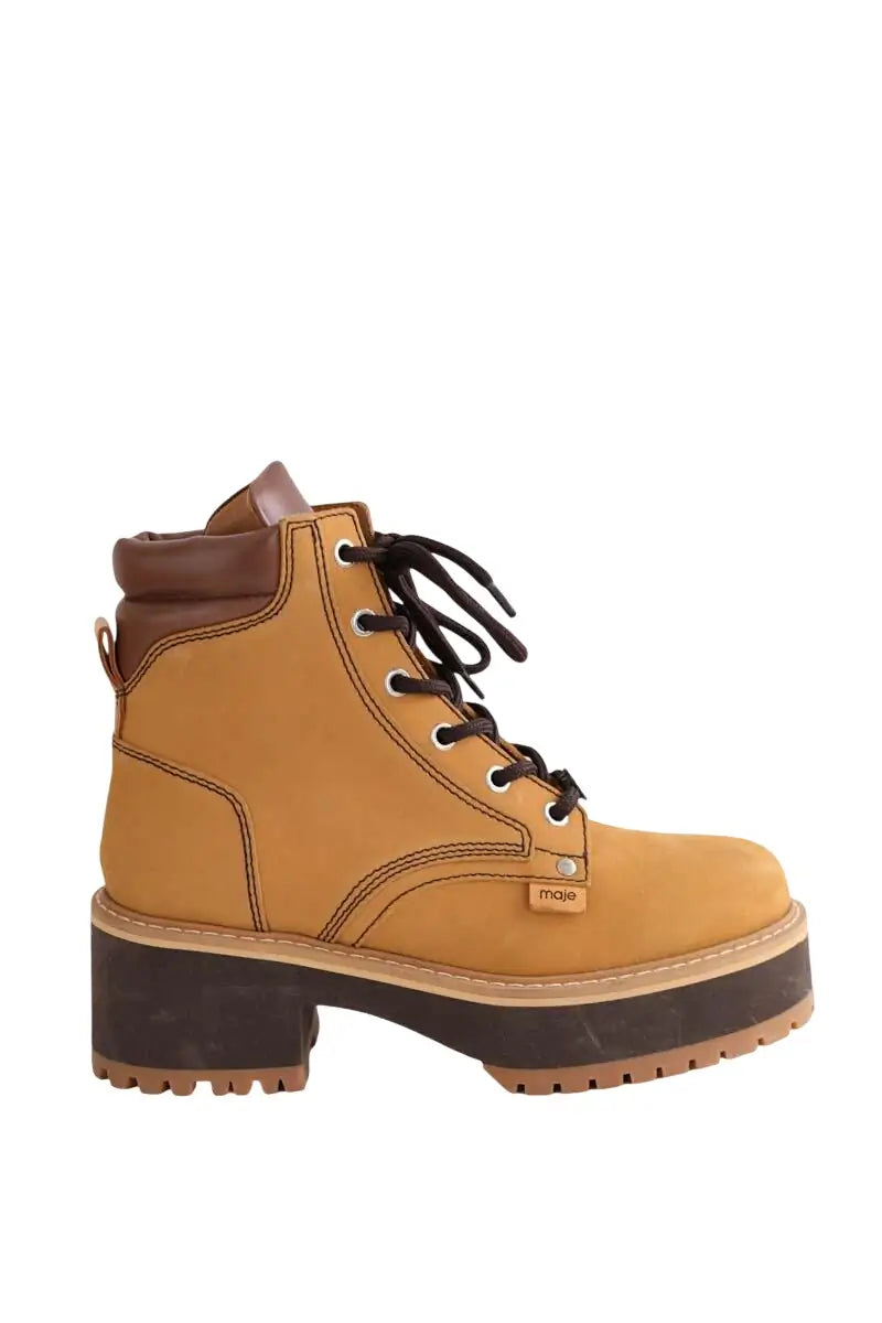 Boots à lacets Maje Camel en Cuir, taille 37 - Seconde Main