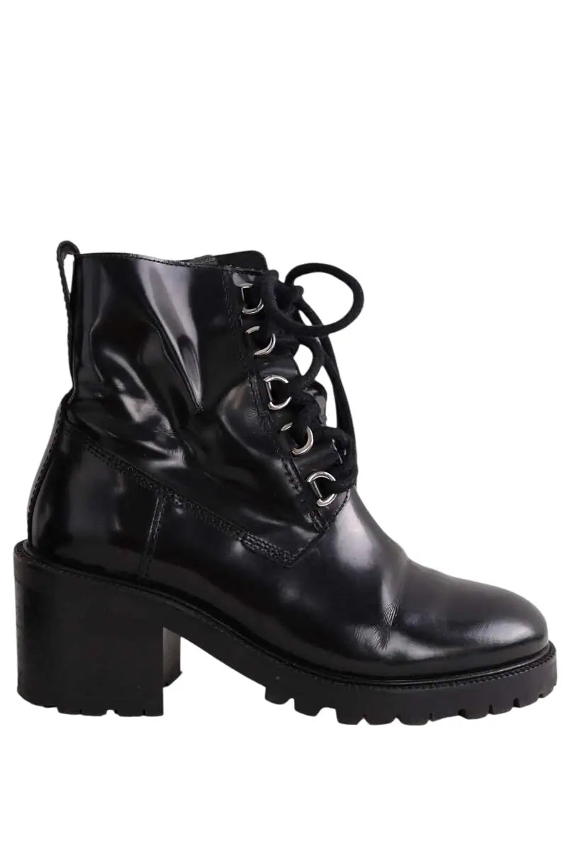 Boots à lacets Maje Noir en Cuir, taille 36 - Seconde Main