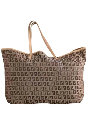 Sac porté épaule Fendi Logo Shopper Tote Marron en Coton - Seconde Main