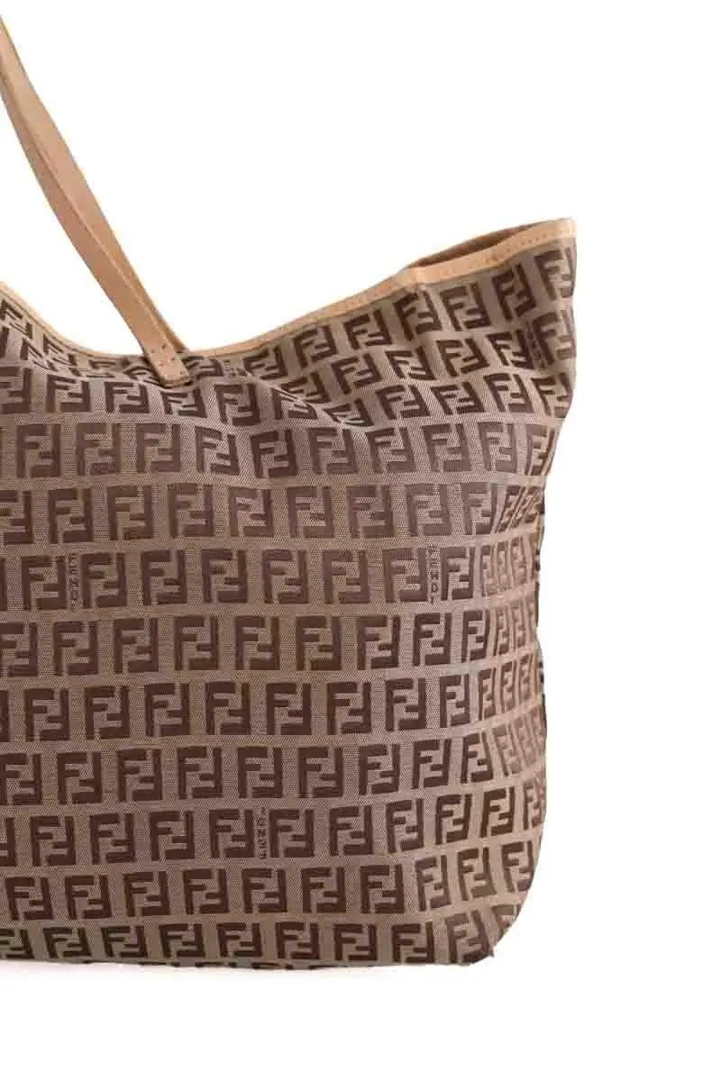 Sac porté épaule Fendi Logo Shopper Tote Marron en Coton