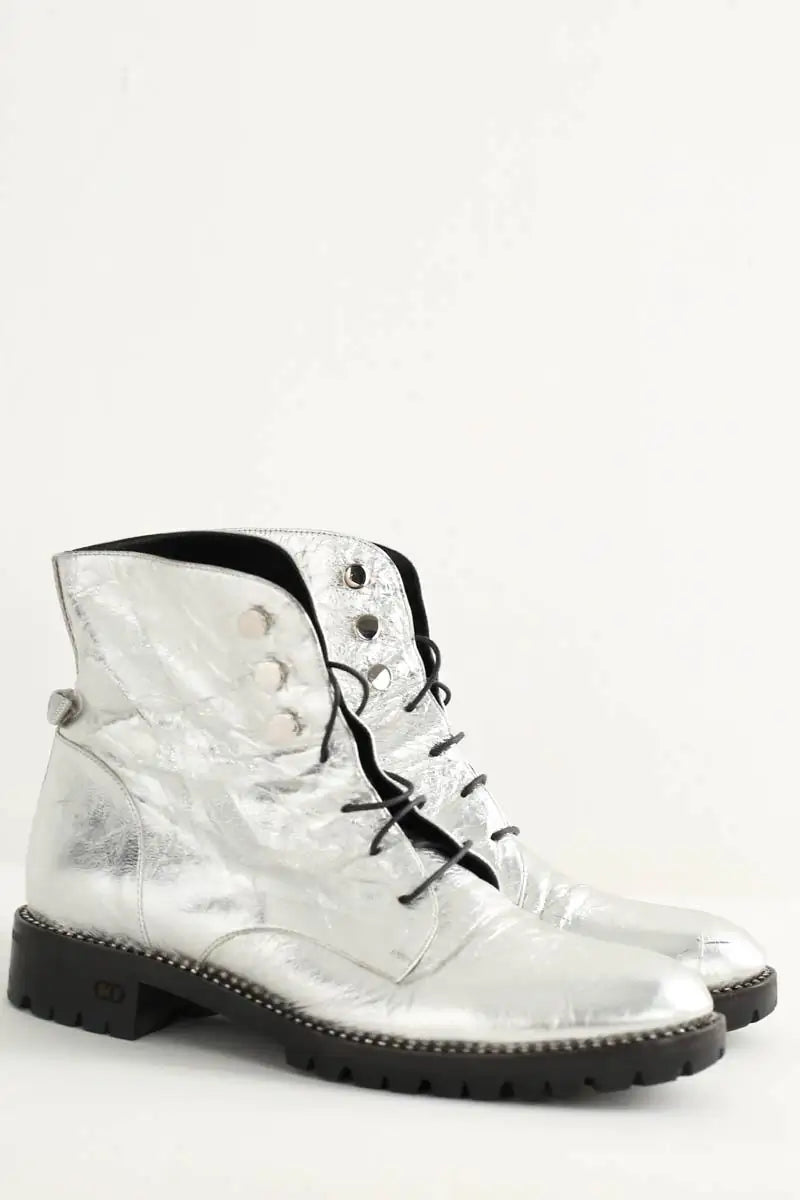 Boots à lacets Dior Argent en Cuir
