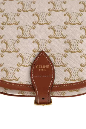 Sac à bandoulière Celine Folco toile triomphe Ecru en Cuir