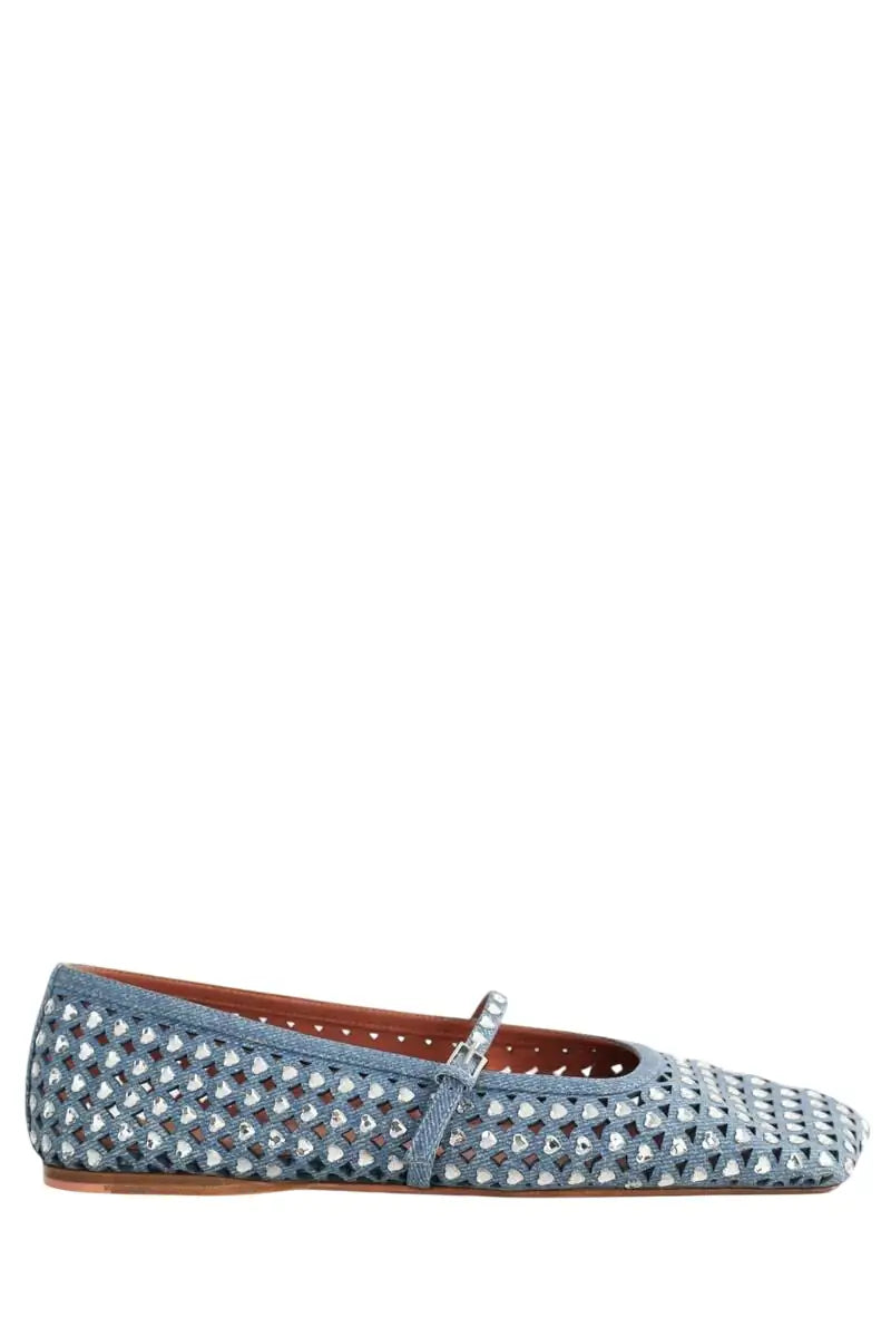 Ballerines Amina Muaddi Anne Bleu en Tissu, taille 41 - Seconde Main
