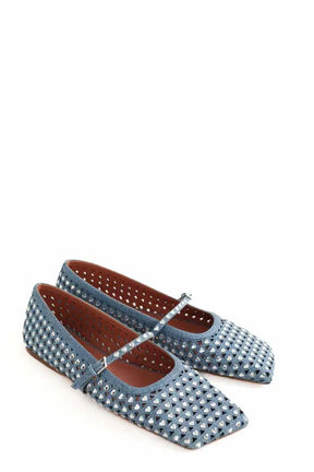 Ballerines Amina Muaddi Anne Bleu en Tissu