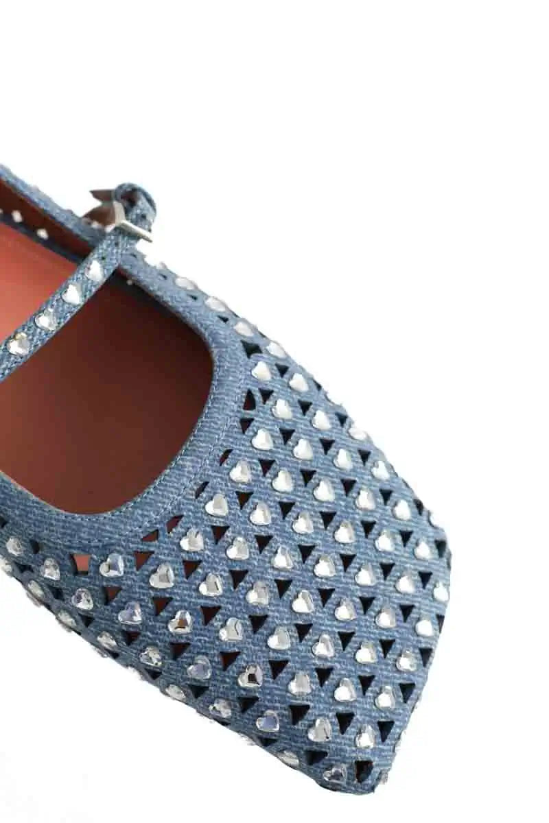 Ballerines Amina Muaddi Anne Bleu en Tissu