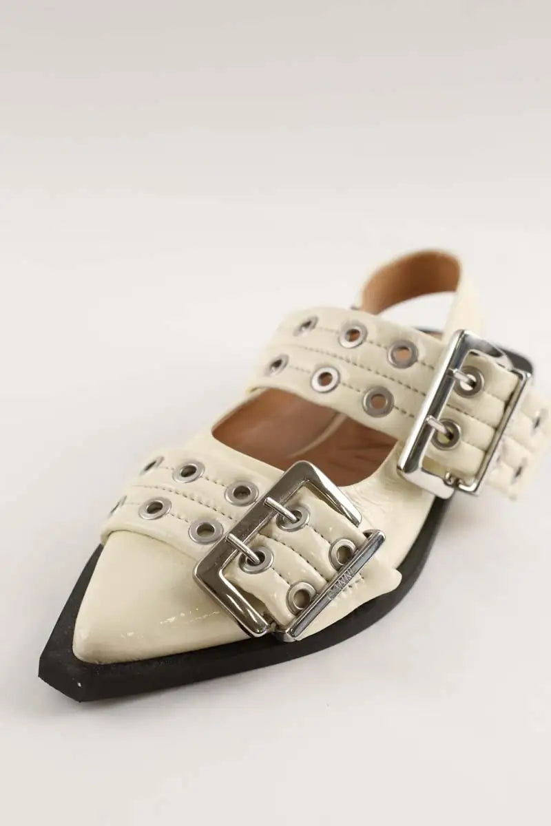 Ballerines Ganni Blanc en Cuir verni