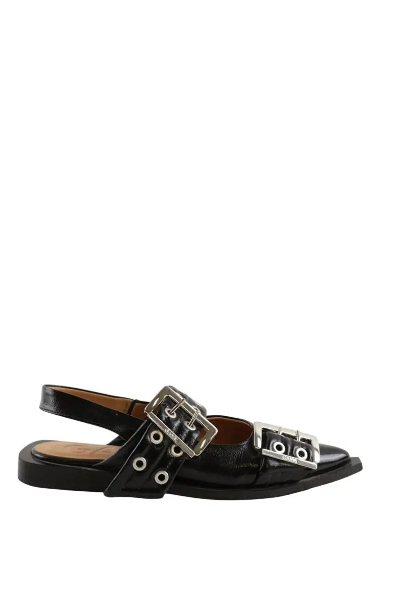 Ballerines Ganni Noir en Cuir, taille 35 - Seconde Main