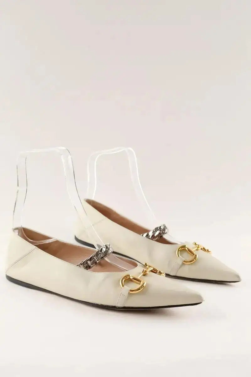 Ballerines Gucci Horsebit Ecru en Cuir