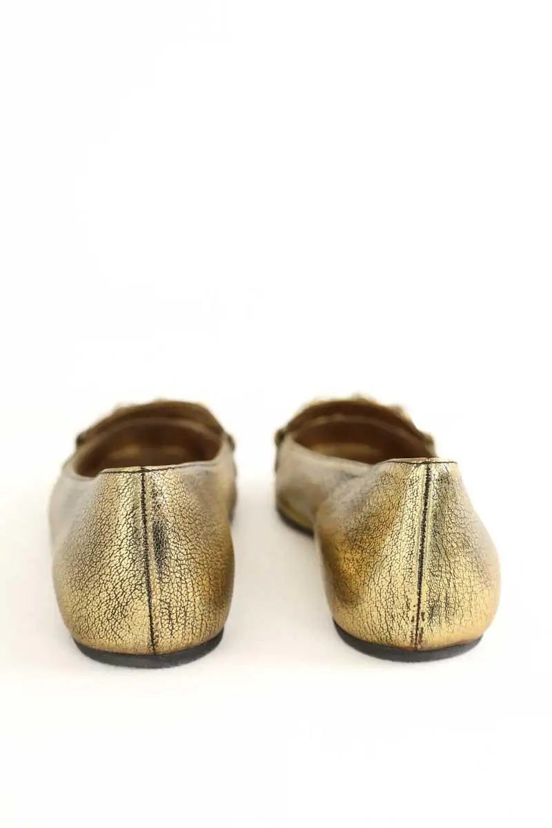 Ballerines Prada Doré en Cuir