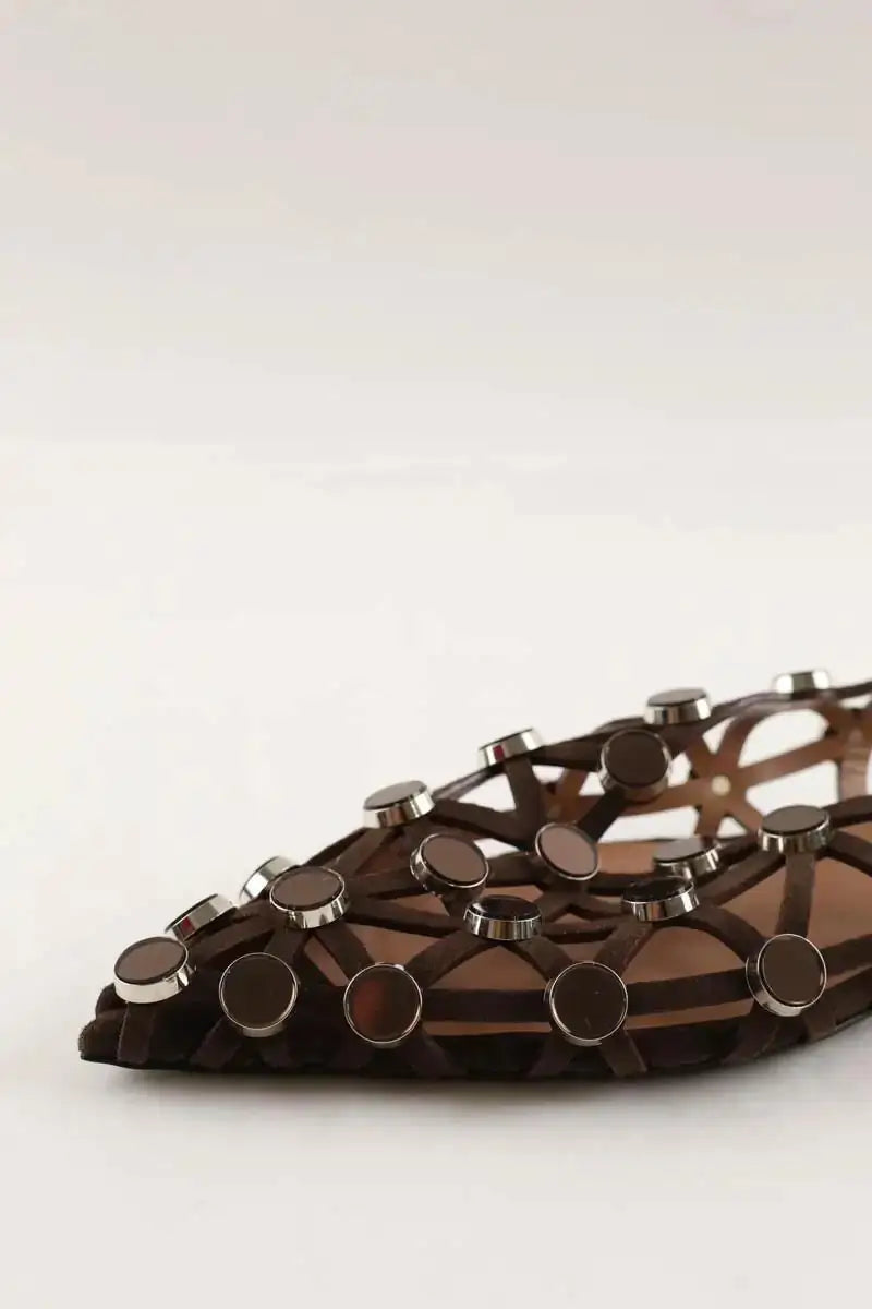 Ballerines The Attico Slingback grid en daim à ornaments Marron en Daim