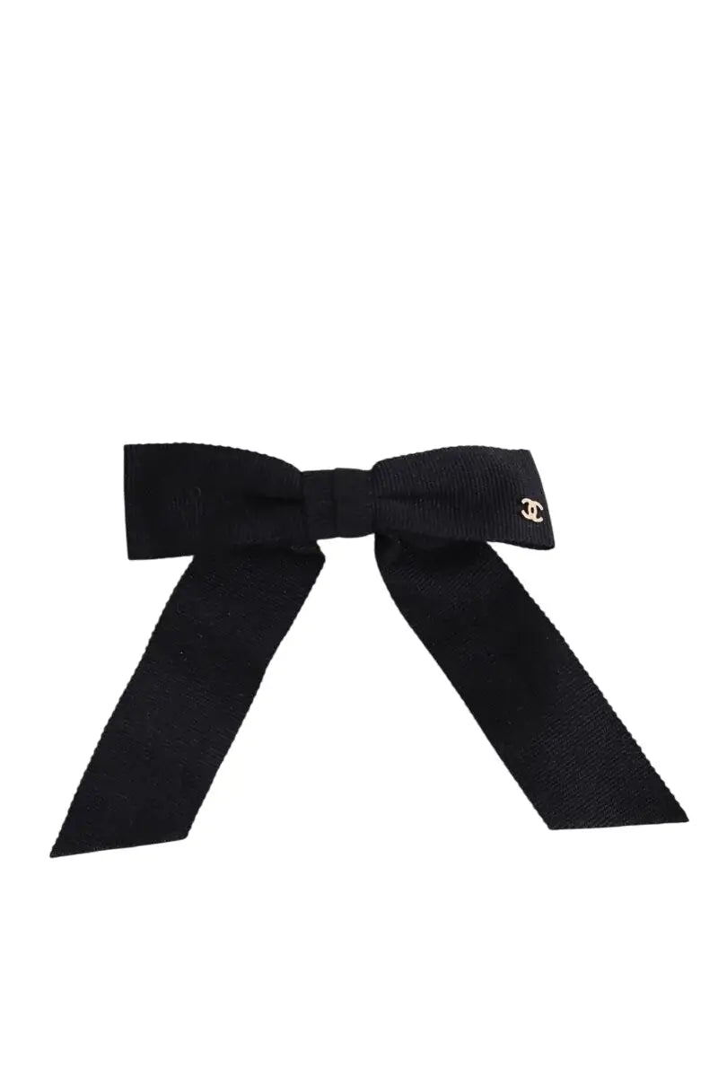 Barrette Noeud Chanel Noir en Tissu, taille TU - Seconde Main
