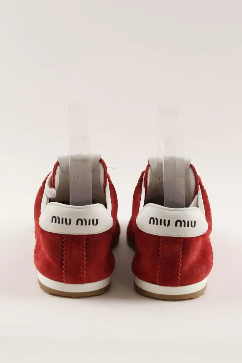 Baskets Miu Miu Basket en suède Plume Rouge en Daim