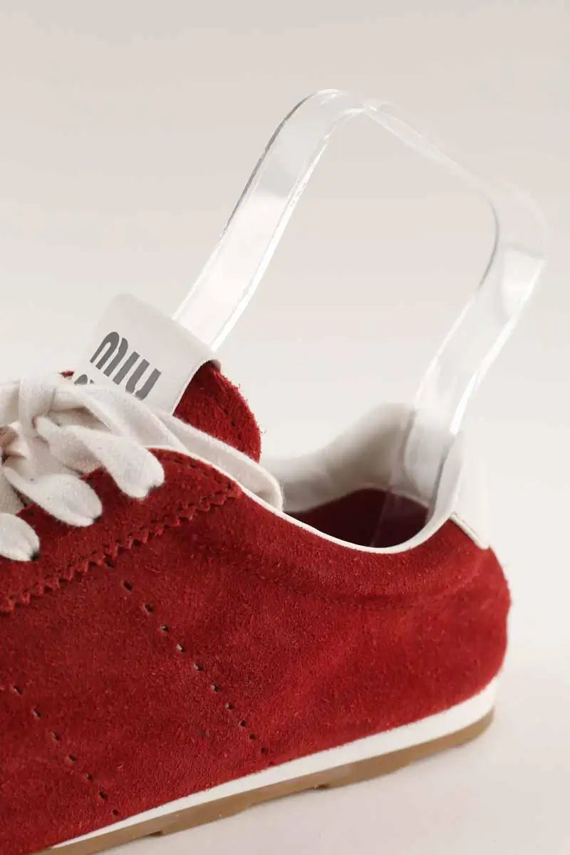 Baskets Miu Miu Basket en suède Plume Rouge en Daim