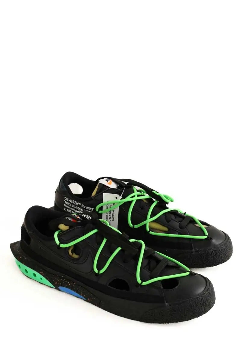 Baskets Nike Off while X nike blazer low black green Noir en Cuir