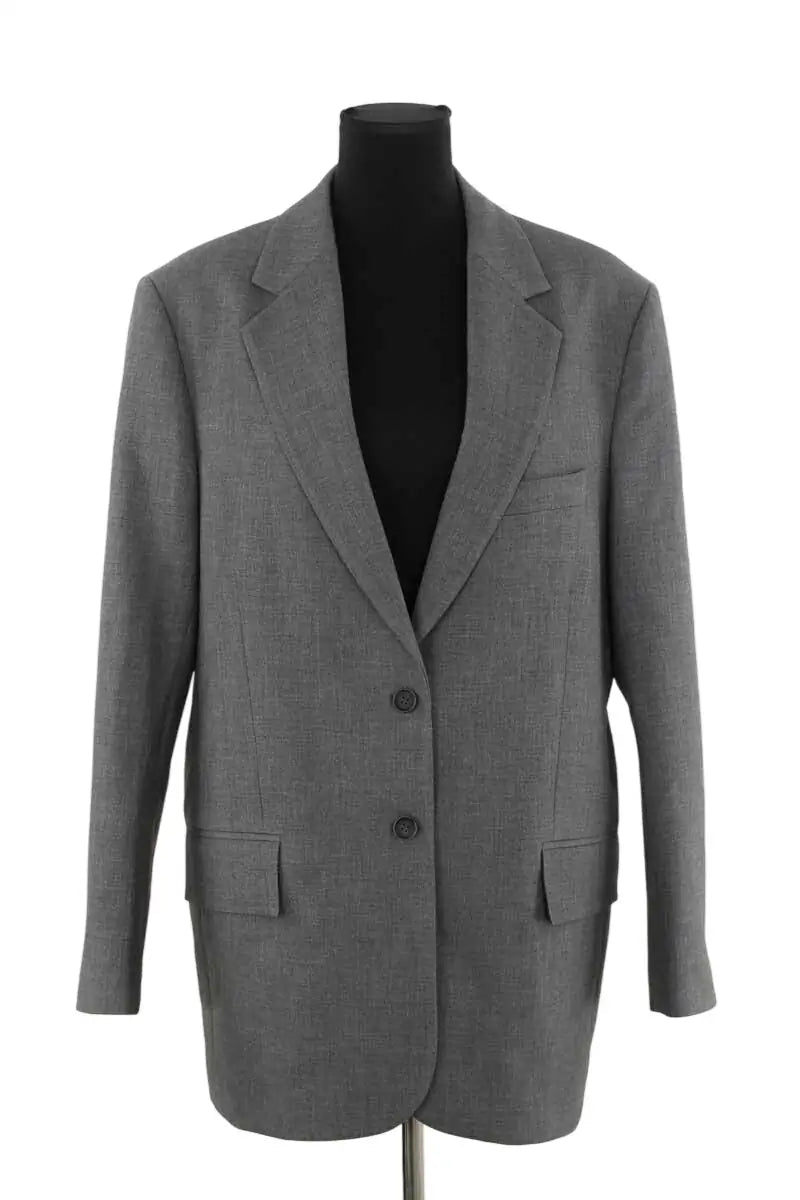 Blazer Jaquett Gris en Laine, taille S - Seconde Main