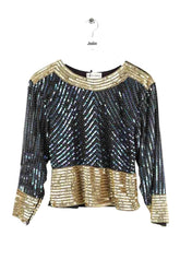 Blouse Antik Batik Bleu en Paillettes, taille M - Seconde Main