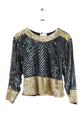 Blouse Antik Batik Bleu en Paillettes, taille M - Seconde Main