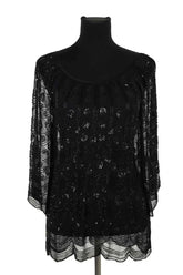 Blouse Antik Batik Noir en Paillettes, taille L - Seconde Main