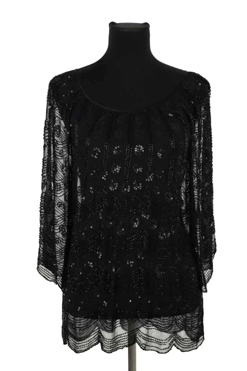Blouse Antik Batik Noir en Paillettes, taille L - Seconde Main