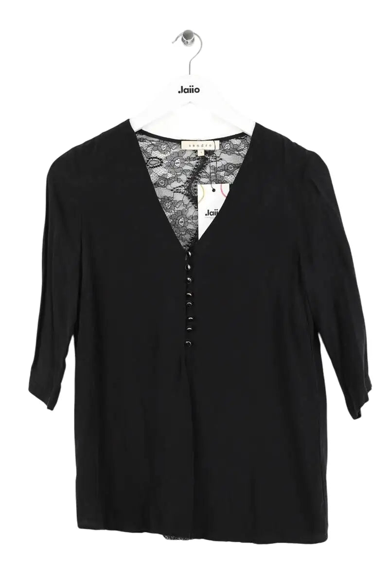 Blouse Sandro Noir en Soie, taille S - Seconde Main